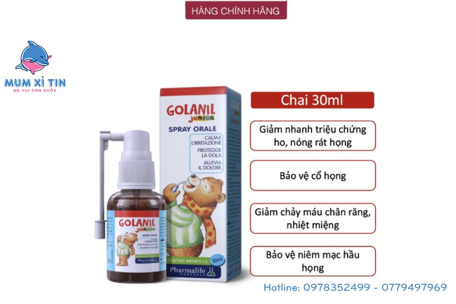 Xịt giảm ho Golanil Junior giúp giảm nhanh các triệu chứng về hô hấp